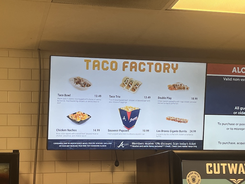 Food items available at Truist Park in Atlanta, Georgia