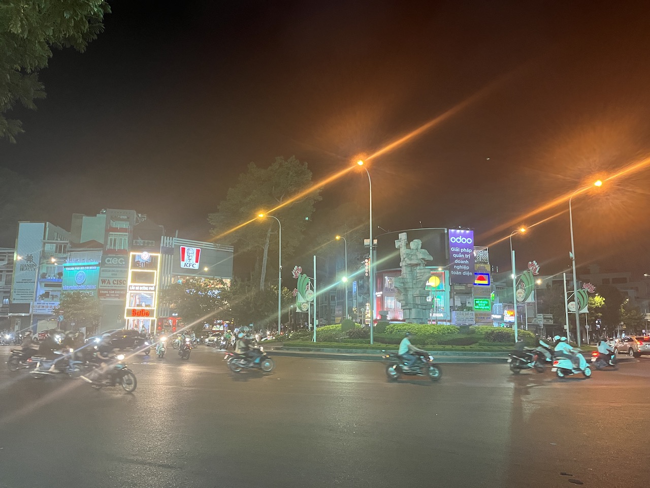 Motorbikes in Saigon at a Roundabout