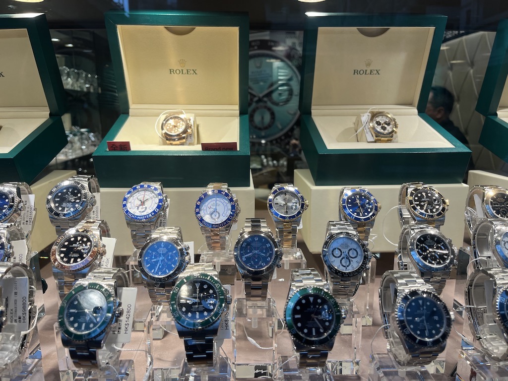 Rolex watches in shop window in Hong Kong