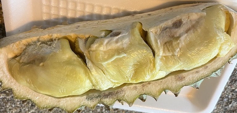 eating durian in thailand